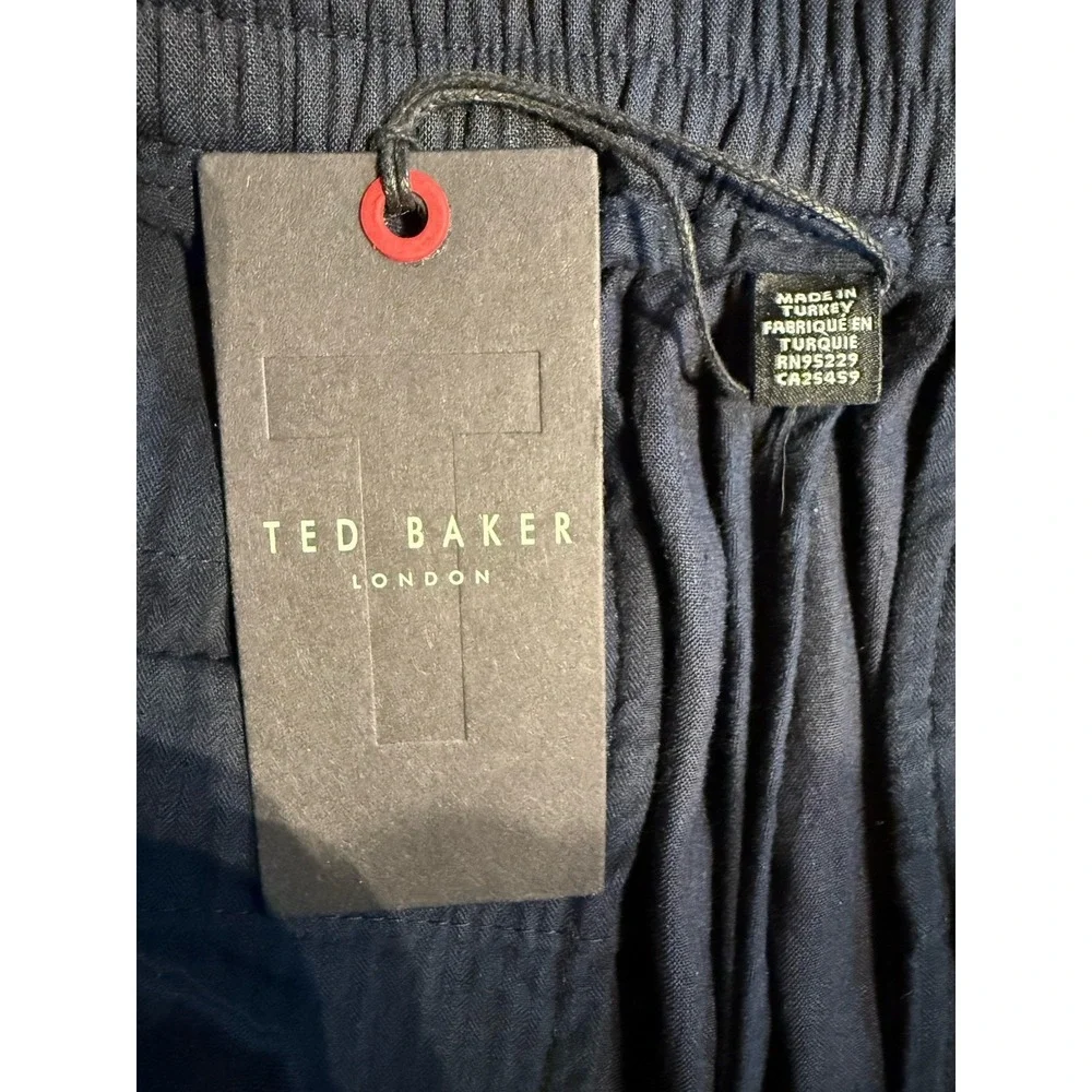 Ted Baker Kimmel Linen Blend Pants 38R Navy Slim Elastic Waist Mens NWT
